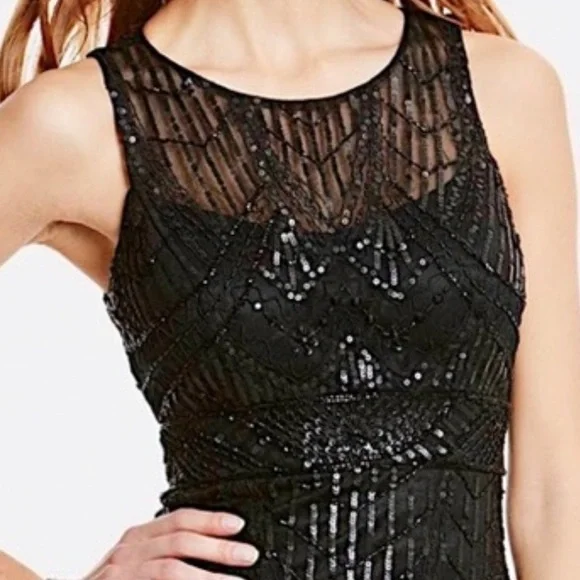 SUE WONG 10 Black Sequin Embellished Beaded Formal Cocktail Illusion Bac… - Picture 2 of 14